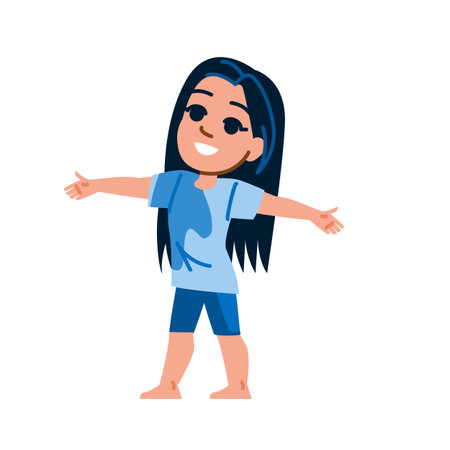 Happy girl embracing freedom with open arms and smiling faceのイラスト素材