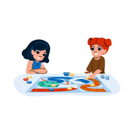 Two girls playing board game, childhood fun and entertainmentのイラスト素材