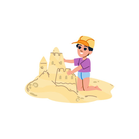 Child building sandcastle on beach, summer vacation funのイラスト素材