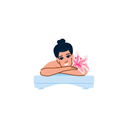 Woman relaxing during a massage with a flower on her shoulderのイラスト素材