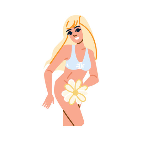 Smiling woman holding daisy promoting feminine hygiene and intimate healthのイラスト素材