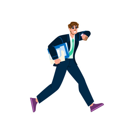 Businessman running late checking time holding documentsのイラスト素材
