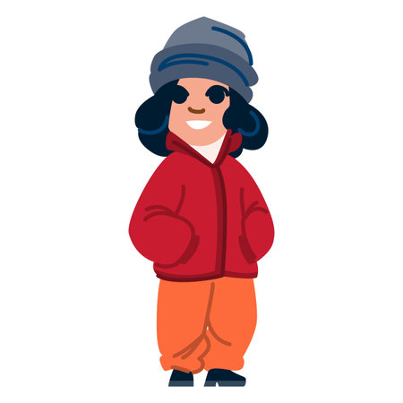Smiling girl wearing winter clothes standing with hands in pocketsのイラスト素材