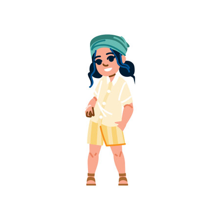 Stylish girl wearing summer clothes and sunglasses posing with hand in pocketのイラスト素材
