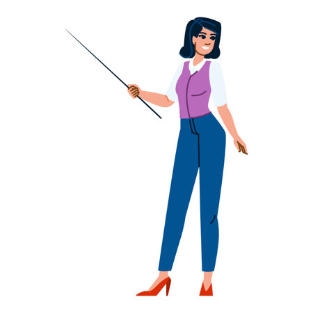 Businesswoman holding pointer stick giving presentation explaining business strategyのイラスト素材
