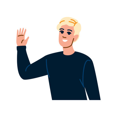 Smiling young man waving hand in greetingのイラスト素材