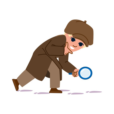 Young detective following footprints with magnifying glassのイラスト素材