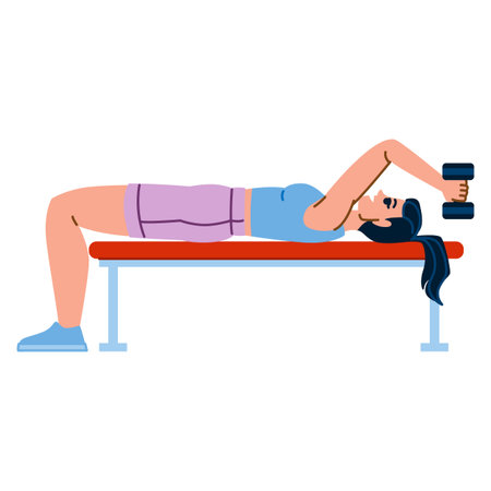 Woman lifting weights while lying on bench, fitness and healthのイラスト素材