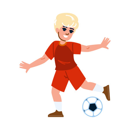 Young athlete kicking soccer ball during training sessionのイラスト素材