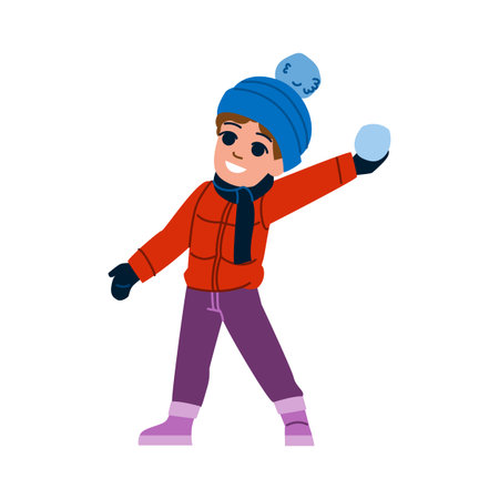 Happy child throwing snowball, winter games and funのイラスト素材