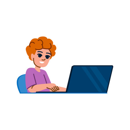 Smiling child using laptop for online education and entertainmentのイラスト素材