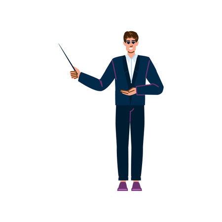 Businessman holding pointer stick giving presentation explaining business strategyのイラスト素材