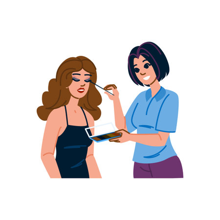 Makeup artist applying eyeshadow to model in beauty salonのイラスト素材