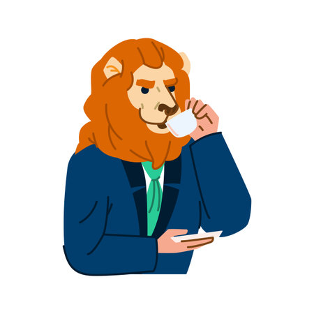 Lion businessman drinking coffee during coffee break illustrationのイラスト素材
