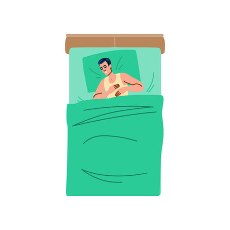 Man sleeping peacefully in bed, resting and enjoying deep sleepのイラスト素材