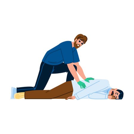 Paramedic performing cpr on unconscious man, first aid emergency responseのイラスト素材