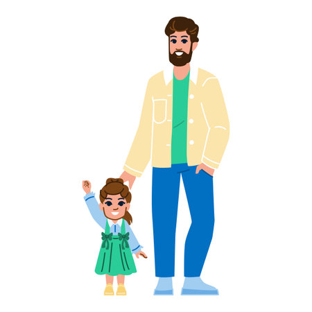 Father holding daughters hand while walking togetherのイラスト素材