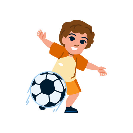 Happy child playing soccer balancing ball on footのイラスト素材