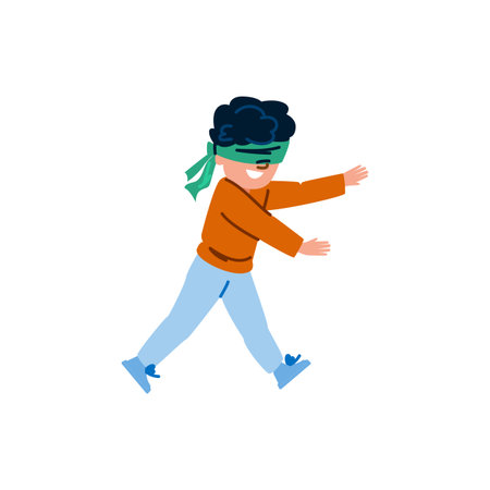 Blindfolded boy playing hide and seek, walking with arms outstretchedのイラスト素材