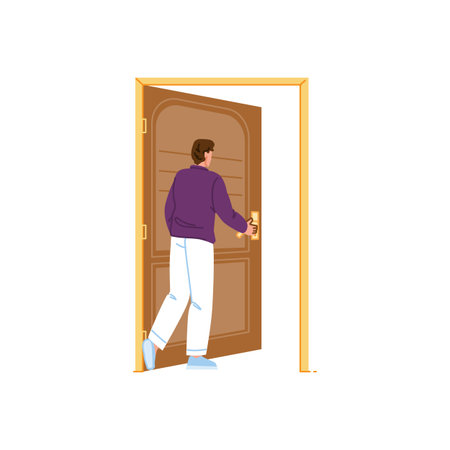 Man opening door entering new home or leaving apartmentのイラスト素材