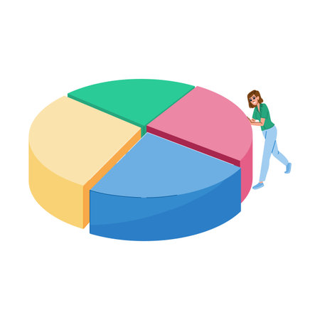 Businesswoman pushing huge pie chart representing market shareのイラスト素材