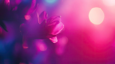 Pink flower bud glistening in vibrant neon lightの写真素材