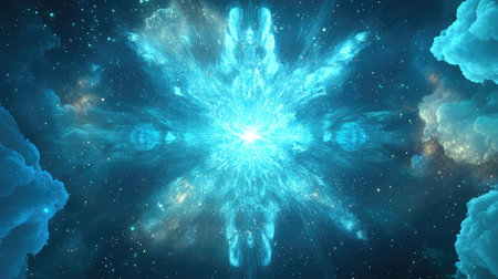 Cosmic energy explosion creating light in deep space