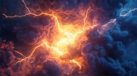 Storm clouds releasing powerful lightning energy discharge