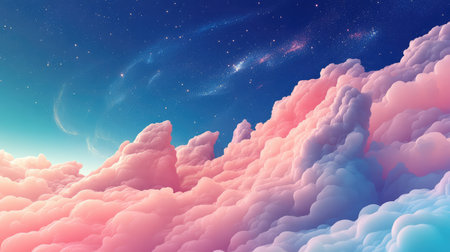 Dreamlike pastel clouds floating in starry night sky
