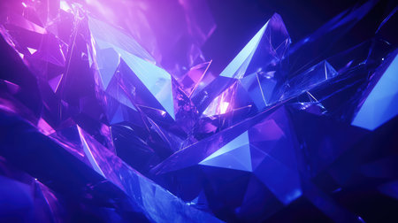 Abstract crystal structure reflecting vibrant blue purple lightの写真素材