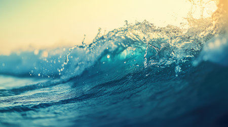 Ocean wave breaking with golden hour light