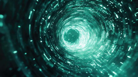 Digital data streaming through abstract light tunnelの写真素材