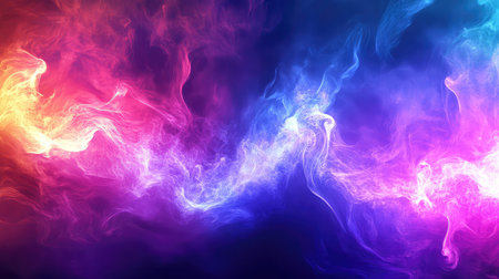 Dynamic light particles creating vibrant colorful smoke background