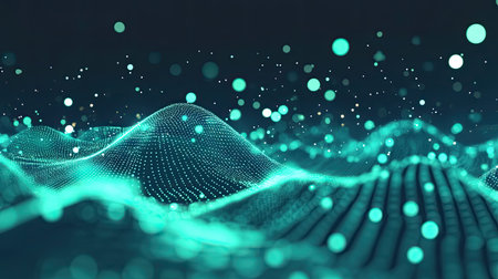 Digital wave surface with floating data particles