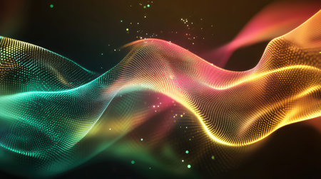 Flowing digital wave representing data connection and energyの写真素材