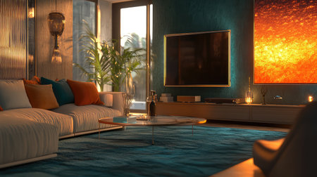 Modern living room interior creating cozy atmosphereの写真素材