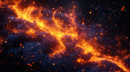 Glowing particles flowing over dark surface creating abstract energy
