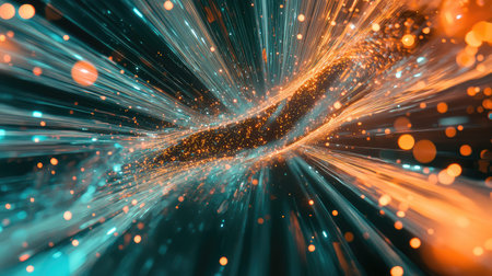 Digital data flowing light fiber optic networkの写真素材