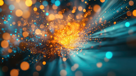 Abstract data stream creating glowing light particle burst