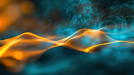 Abstract orange and teal glowing digital waves flowing