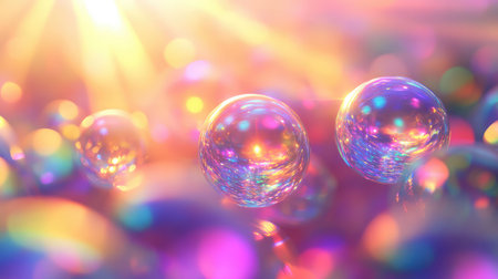 Reflecting sparkling disco light spheres creating colorful abstract bokeh