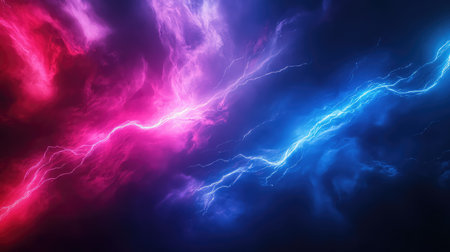 Red and blue electric lightning clashing abstract background