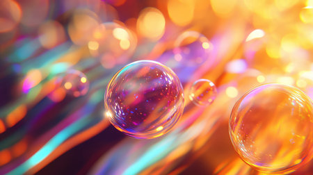 Iridescent bubbles floating vibrant abstract bokeh background