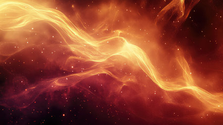 Glowing cosmic dust clouds forming fiery nebula