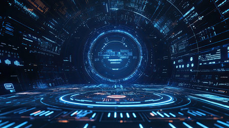 Digital data flowing in futuristic technology environment