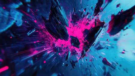 Abstract exploding core radiating vibrant pink energy fragmentsの写真素材