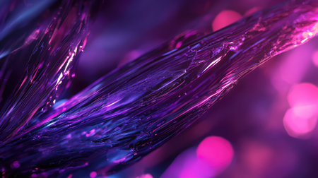 Abstract flowing iridescent texture glowing with neon purple lightの写真素材