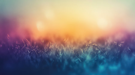 Gentle grass field background with colorful bokeh effectの写真素材