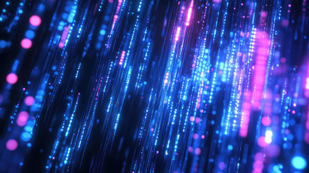 Digital data stream flowing with glowing blue and pink lights