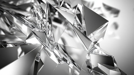 Abstract glass shards scattering and breaking apart
